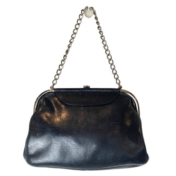 Balenciaga Black Leather Silver Metal Frame Snap Close Chain Strap Shoulder Bag - Picture 1 of 11